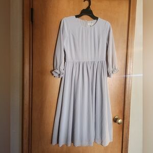 Roolee Gray Blue Midi Dress. Zipper Back. Size Small. Tulle underskirt